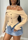 Fall Women’s Off Shoulder Strap Double Breasted Asymmetrical Long Sleeve Shirt Jacket