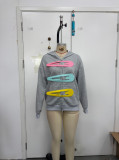 Women’s American Streetwear 3D Hair Clip Decorated Gray Hooded Zip-Up Sweatshirt