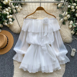 Fall Women’s Off Shoulder Slim Waist Ruffle Shirt Trendy Style