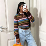 Women’s Fashion Colorful Striped Colorblock Knitting Top