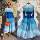 Fall Women’s Ruched Dress with Embellished Colorblock Details Slim Waist Slim Fit Pleated Midi Dress