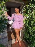 Fall Women’s Off Shoulder Slim Waist Ruffle Shirt Trendy Style