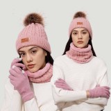 Women's Winter Hat Scarf Glove Three-Piece Set