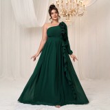 Plus Size Women's One Shoulder Ruffle Edge Maxi Dress