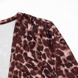 Fall Women’s Fashion Leopard Print Knot Detail Long Sleeve Open Waist Top