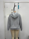 Women’s American Streetwear 3D Hair Clip Decorated Gray Hooded Zip-Up Sweatshirt