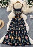 Fall Women’s Printed Halter Neck Strap Dress with High Waist A-Line Midi Dress for Holidays
