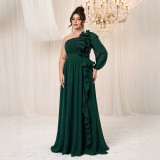 Plus Size Women's One Shoulder Ruffle Edge Maxi Dress