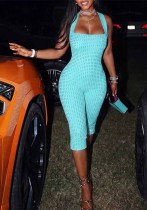 Summer Women’s Fashion Metallic Foil Sleeveless Halter Neck Low Back Tight Fitting Jumpsuit Summer Women’s Fashion Metallic Foil Sleeveless Halter Neck Low Back Tight Fitting Jumpsuit