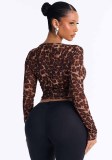 Fall Women’s Fashion Leopard Print Knot Detail Long Sleeve Open Waist Top