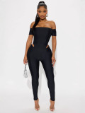 Women's Off Shoulder Short Sleeve Jumpsuit