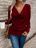 Women's Solid V Neck Long Sleeve T Shirt Top