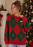 Women's Argyle Jacquard Knit Round Neck Christmas Sweater
