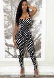 Women's Summer Sexy Square Neck Printed Polka Dot Backless Sleeveless Jumpsuit