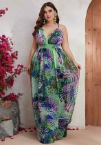 Plus Size Women's Chiffon Sleeveless Cami Summer Printed V Neck Holidays Maxi Dress Plus Size Women's Chiffon Sleeveless Cami Summer Printed V Neck Holidays Maxi Dress