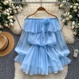 Fall Women’s Off Shoulder Slim Waist Ruffle Shirt Trendy Style