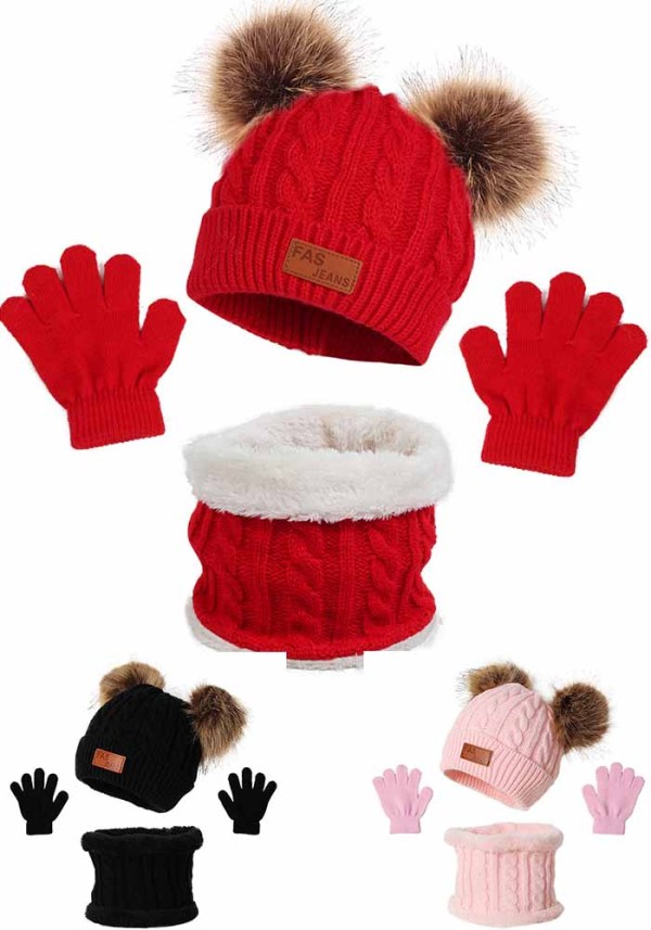 Autumn Winter Kids Hat Scarf Glove Three-Piece Set