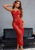 Women’s Red Black and White Underwire Lace Strap Low Back Long Slip Nightdress Lingerie Set Women’s Red Black and White Underwire Lace Strap Low Back Long Slip Nightdress Lingerie Set