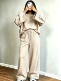 Women’s Loose Fit Patchwork Striped Round Neck Long Sleeve Top and Wide Leg Pants Two-Piece Set