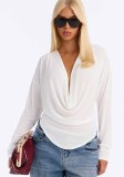 Fall Women’s Solid Color Sexy Deep V Neck Cowl Neck Long Sleeve Slim Fit Top