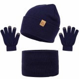 Snowflake Knit Hat Neck Warmer Glove Three-Piece Set