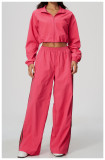 Women's Color Block Casual Stand Collar Top and Wide Leg Pant Two Piece Set