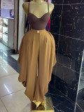 Summer Women’s African Style Pockets Ruched Wide Leg Cargo Pants