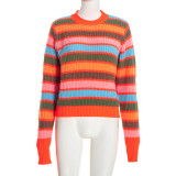 Women’s Fashion Colorful Striped Colorblock Knitting Top