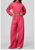 Women's Color Block Casual Stand Collar Top and Wide Leg Pant Two Piece Set