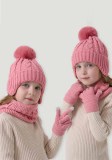 Autumn Winter Single Pom Pom Hat Scarf Glove Three-Piece Set