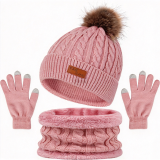 Women's Winter Hat Scarf Glove Three-Piece Set