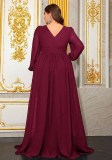 Plus Size Women's Ruffle Lantern Sleeve V Neck Chiffon Elegant Evening Dress