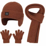 Autumn Winter Earflap Kids Hat Scarf Glove Three-Piece Set