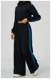 Women's Color Block Casual Stand Collar Top and Wide Leg Pant Two Piece Set