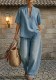 Summer Women’s Loose Fit Casual Solid Color Denim Two-Piece Pants Set