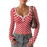 Women Printed Button V Neck Short Sleeve Top
