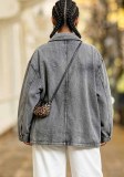 Women Casual Multi Pocket Denim Blazer Coat
