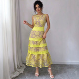 Women French Lace Floral Patchwork Formal Party Dress