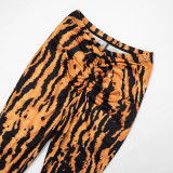Women’s Printed Lace-Up Open Waist Long Sleeve Top Bell Bottom Pants Set