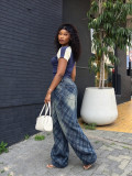 Women Deconstructed Plaid Jacquard Denim Pants