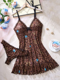 Women Halloween Sexy Home Printed Strap Nightgown Two Piece Set