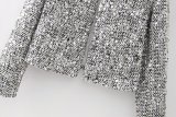 Women's Round Neck Solid Sequin Blazer Jacket