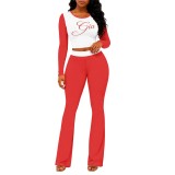 Women Casual Color Block Printed Long Sleeve Top and Pant Two Piece Set