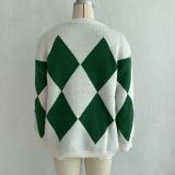 Women's Argyle Jacquard Knit Round Neck Christmas Sweater
