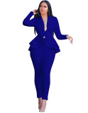 Women Casual Ruffled Blazer and Pant Two Piece Set