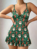 Women Halloween Sexy Home Printed Strap Nightgown Two Piece Set