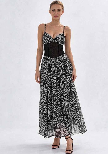 Women Sexy Cutout Slit Striped Basic Dress