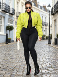 Women Fall Winter Zip Pocket Baseball Jacket