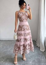 Women French Lace Floral Patchwork Formal Party Dress