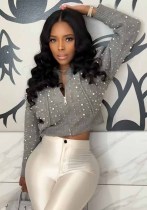 Women Casual Pearl Beaded Long Sleeve Sweater Women Casual Pearl Beaded Long Sleeve Sweater